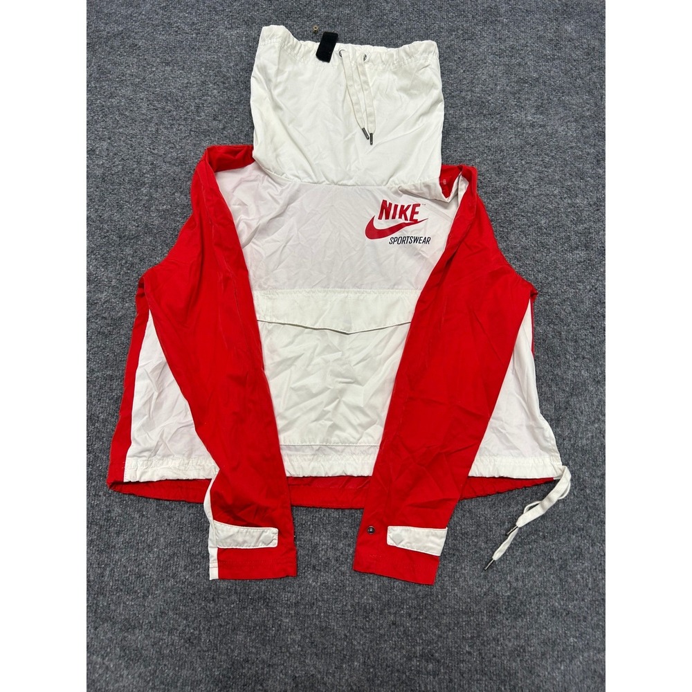Nike Windbreaker Womens Size S Red White Sportswear Pullover Funnel Neck Cropped